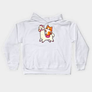 Cute cat riding llama Kids Hoodie